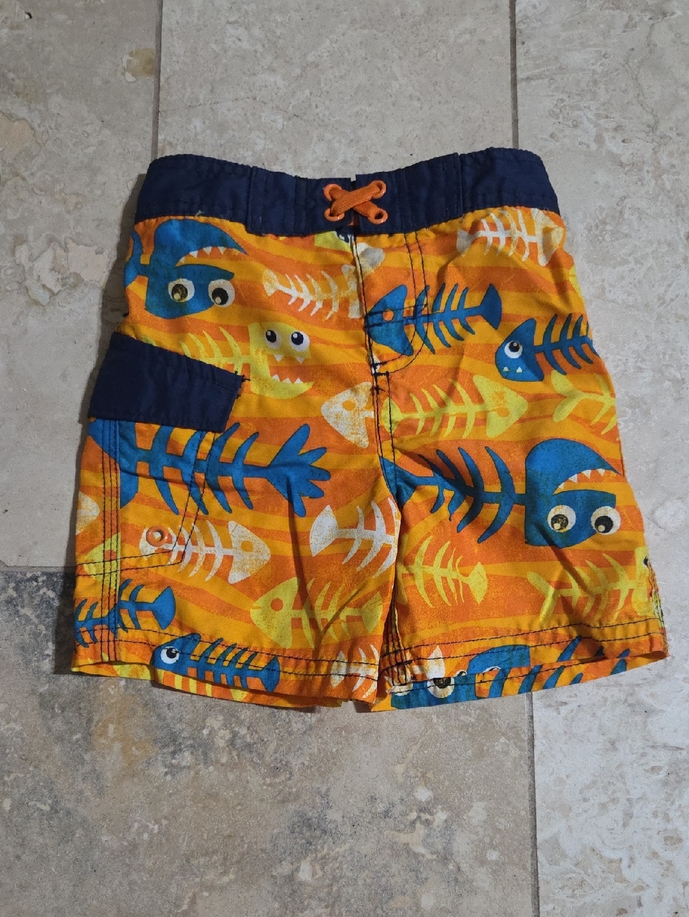Joe Boxer 18M Navy Orange Fishbone Swim Trunks